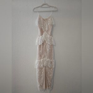 Winona Revolve beige lace dress with a front slit